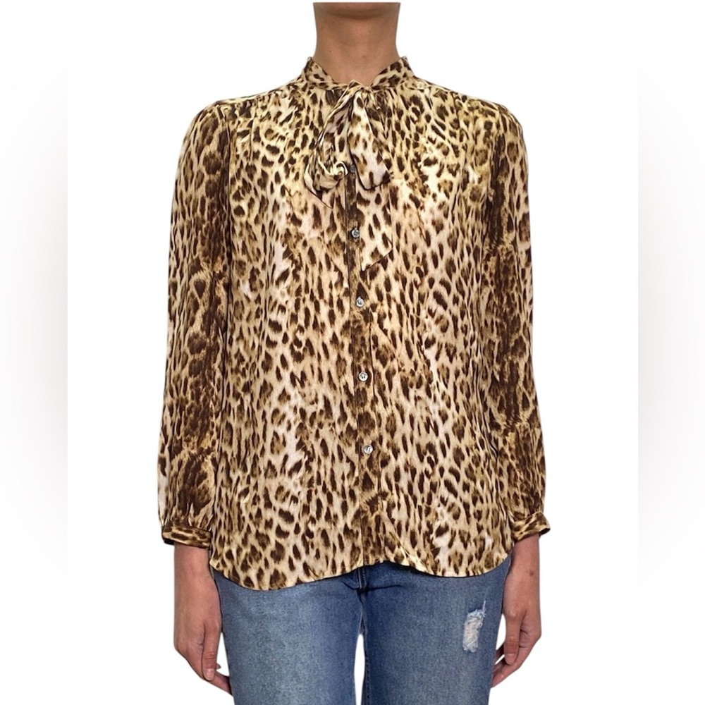 J. CREW Tie Neck Button Down Leopard Shirt